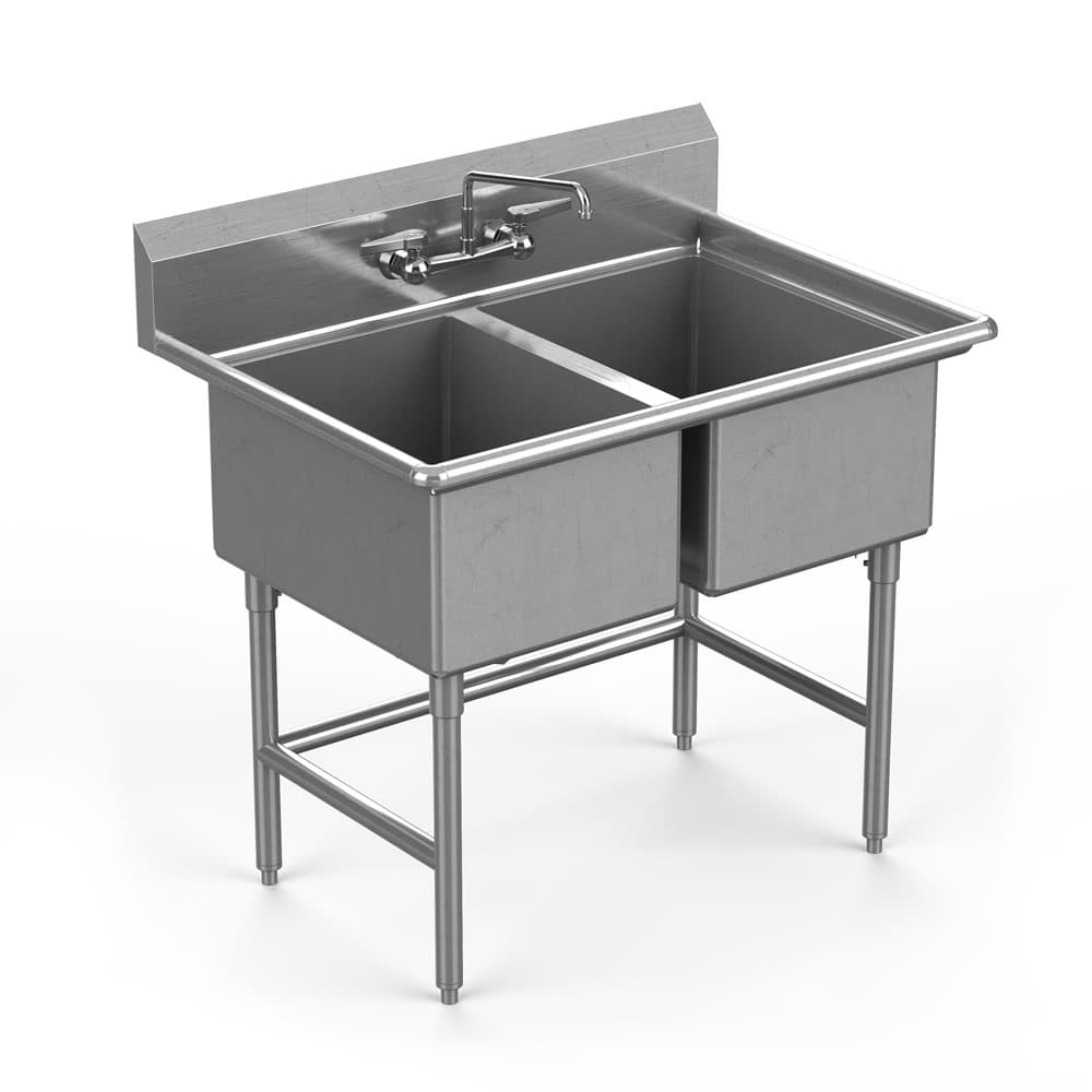 Winholt WS2T2424 55" 2 Compartment Sink w/ 24"L x 24"W Bowl, 12" Deep