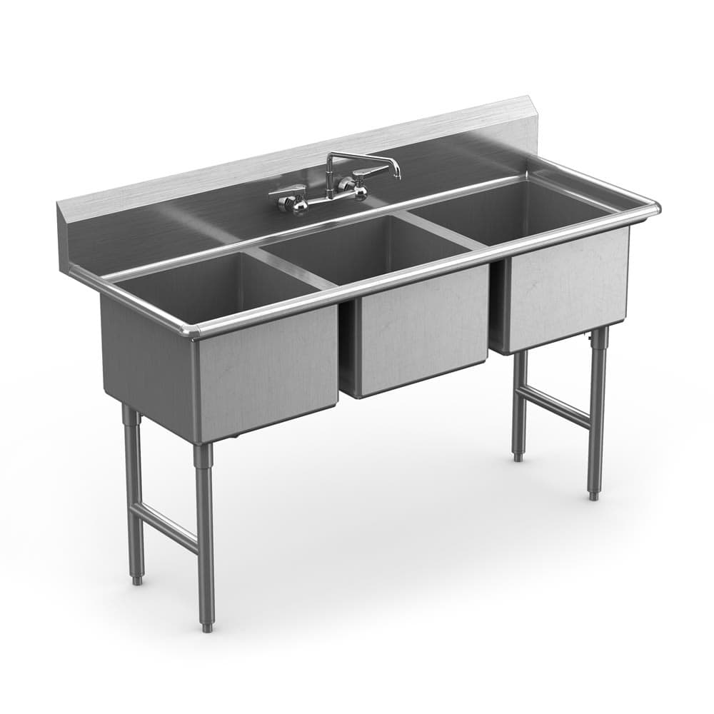 Winholt WS3T1618 57" 3 Compartment Sink w/ 6"L x 18"W Bowl, 12" Deep