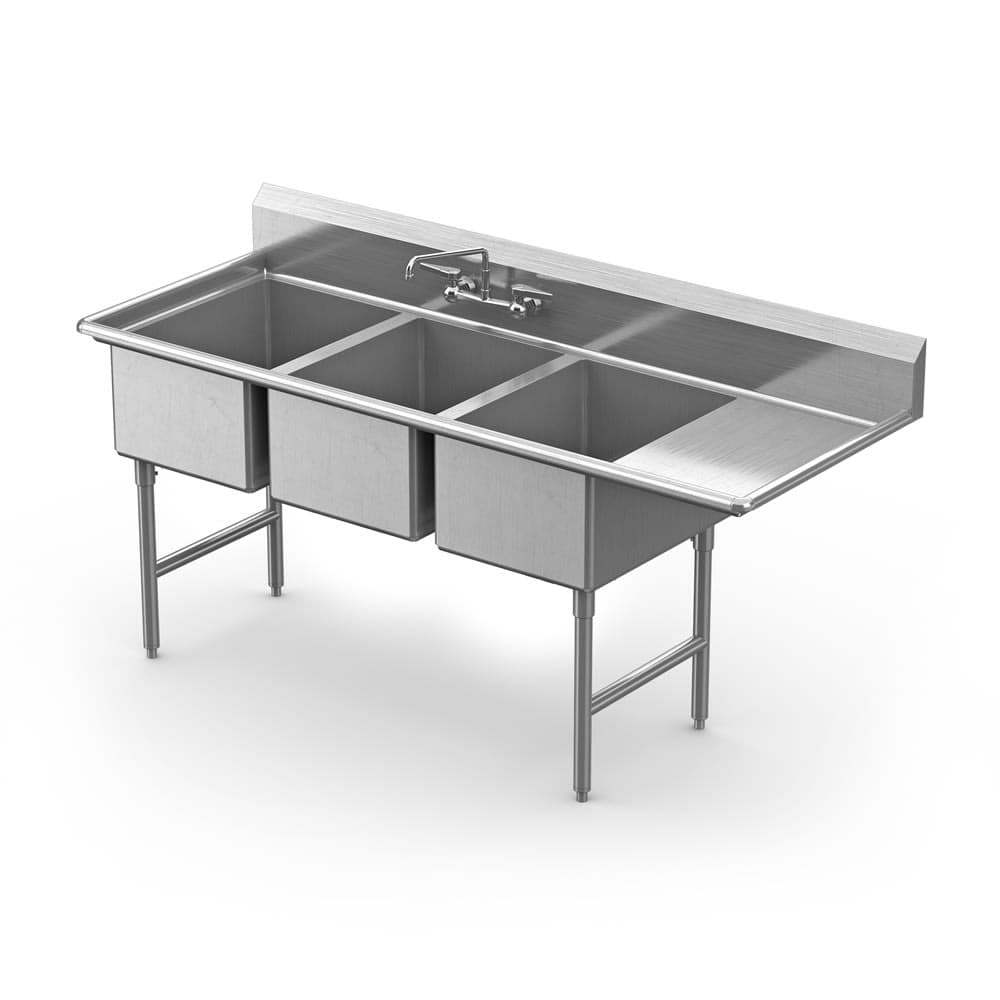 Winholt WS3T1824RD24 84 1/2" 3 Compartment Sink w/ 18"L x 24"W Bowl, 12" Deep