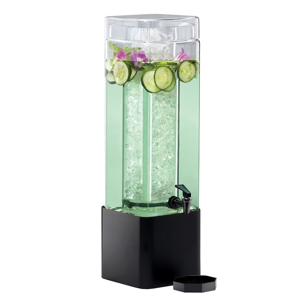 Cal-Mil 1112-3-13 3 Gallon Square Glass Beverage Dispenser w/ Ice Chamber - Black Metal Base