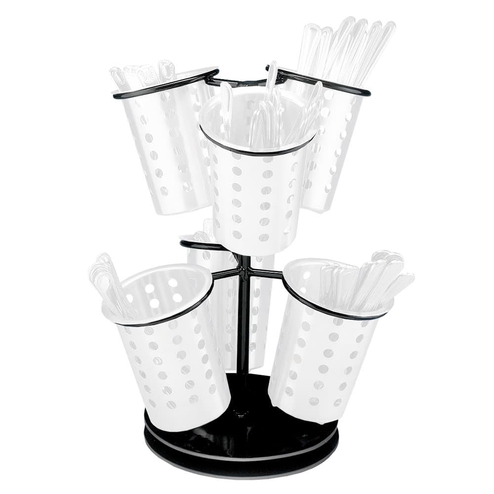 Cal-Mil 1227-13 6 Ring Cutlery Holder w/ Revolving Black Base, 12 x 15 1/4" High