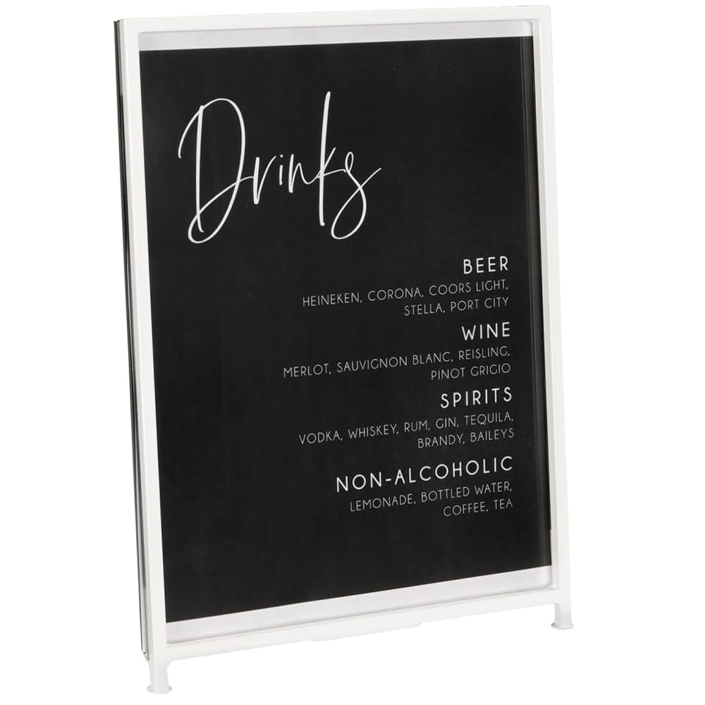 Cal-Mil 1264-15 Tabletop Sign Holder - 8 1/2" x 11", Acrylic/White Iron Frame