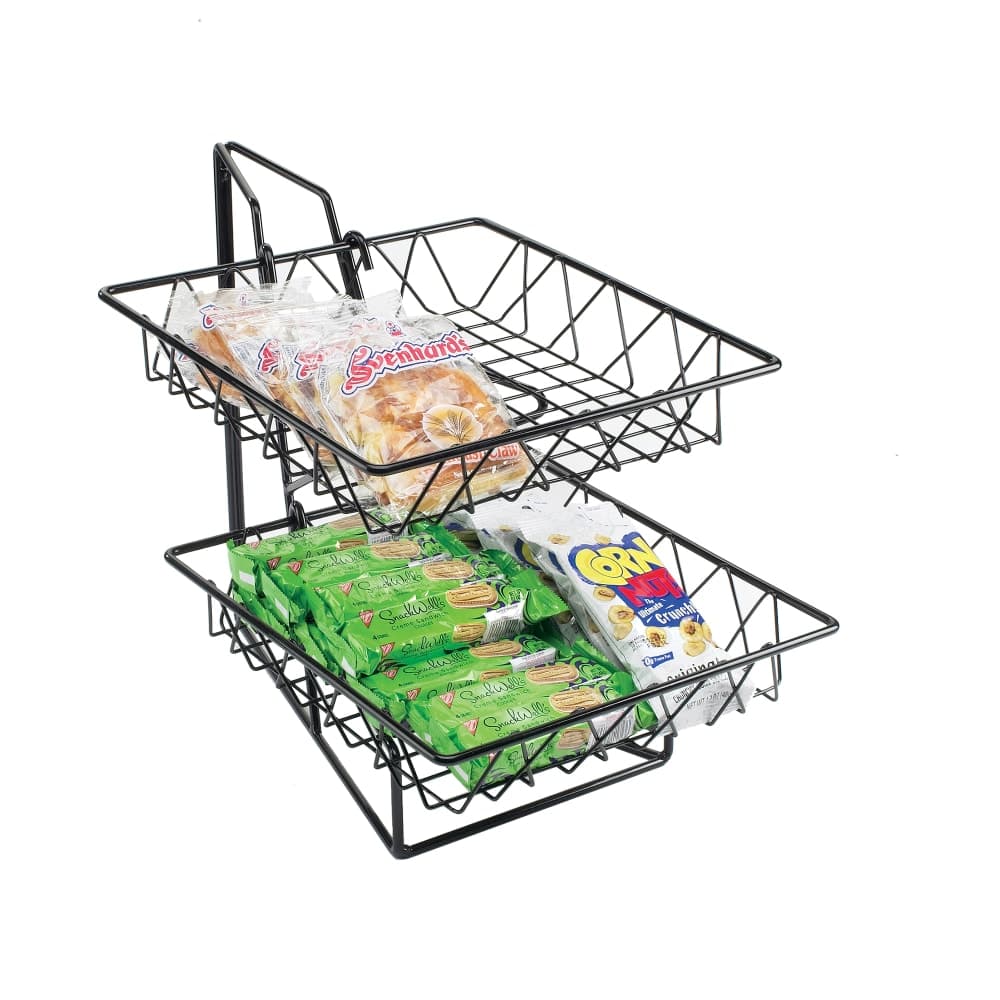 Cal-Mil 1293-2 2 Tier Display Rack w/ 12" Square Wire Baskets, Black Wire