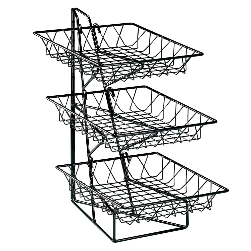 Cal-Mil 1293-3 3 Tier Display Rack w/ 12" Square Wire Baskets, Black Wire