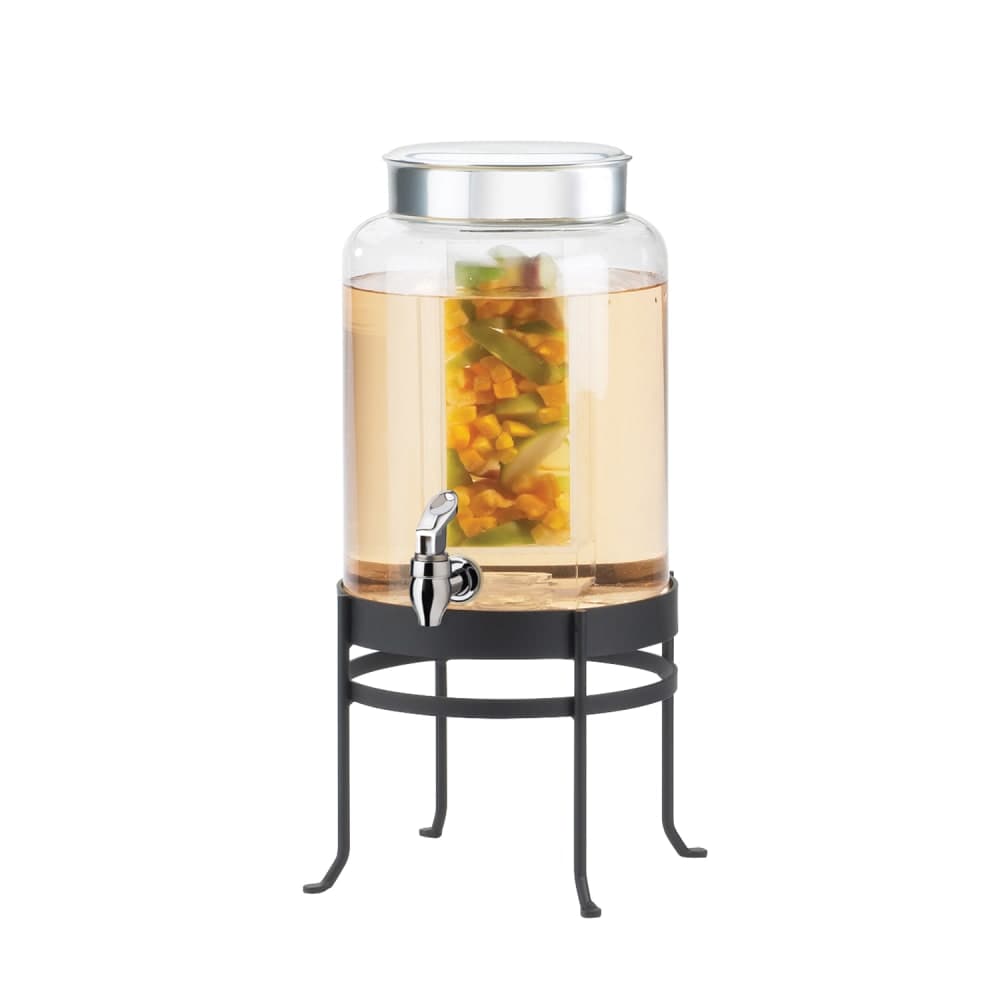 Cal-Mil 1580-2INF-13 SoHo 2 Gallon Round Glass Beverage Dispenser w/ Infusion Chamber - Black Metal Base