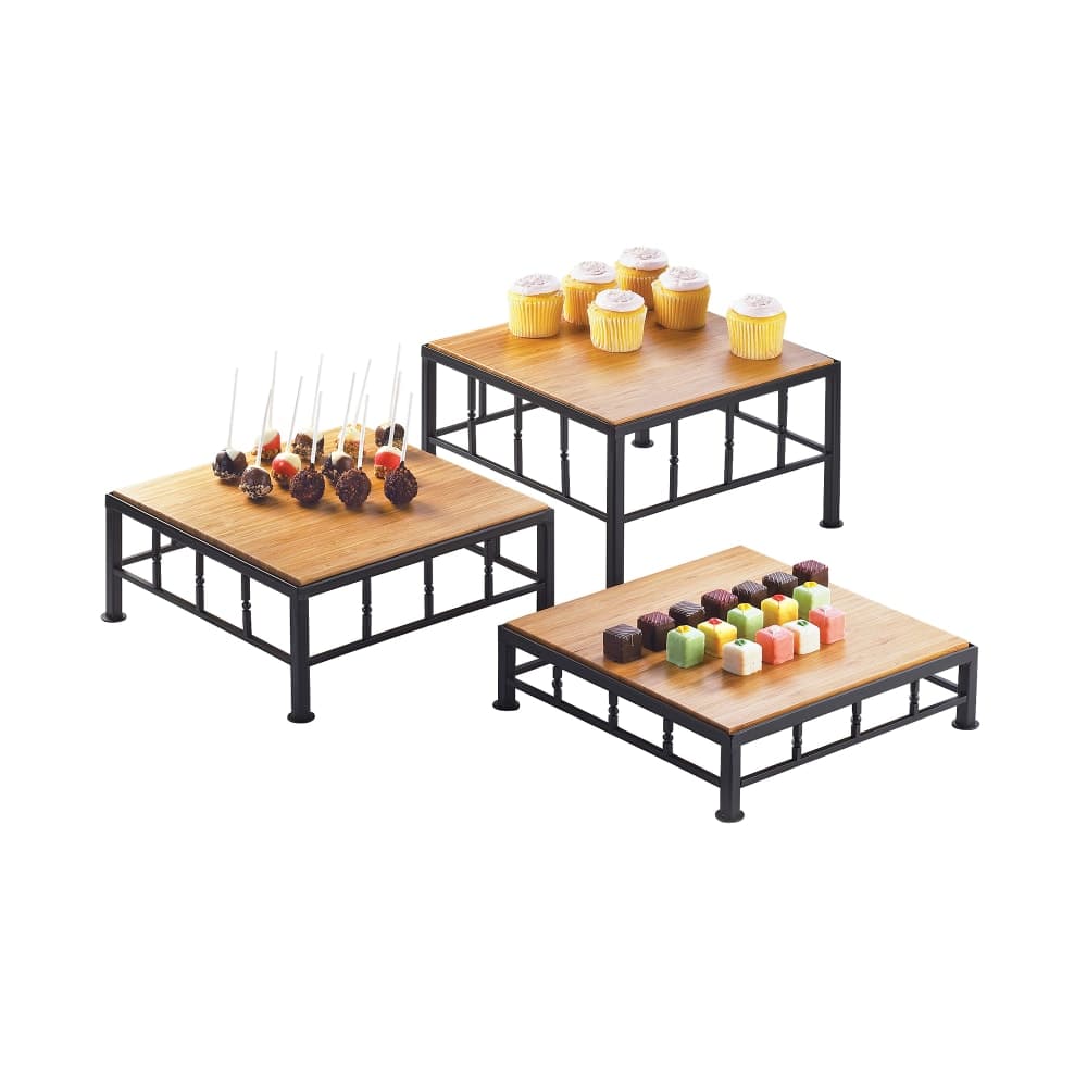 Cal-Mil 1711-7-60 12" Square Riser - 7"H, Iron Frame/Bamboo Top
