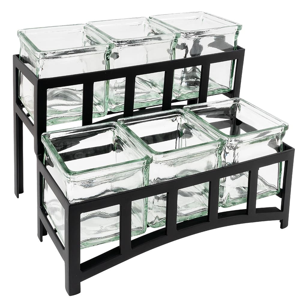 Cal-Mil 172313 Rectangular 6 Compartment Condiment Jar Display - Clear/Black