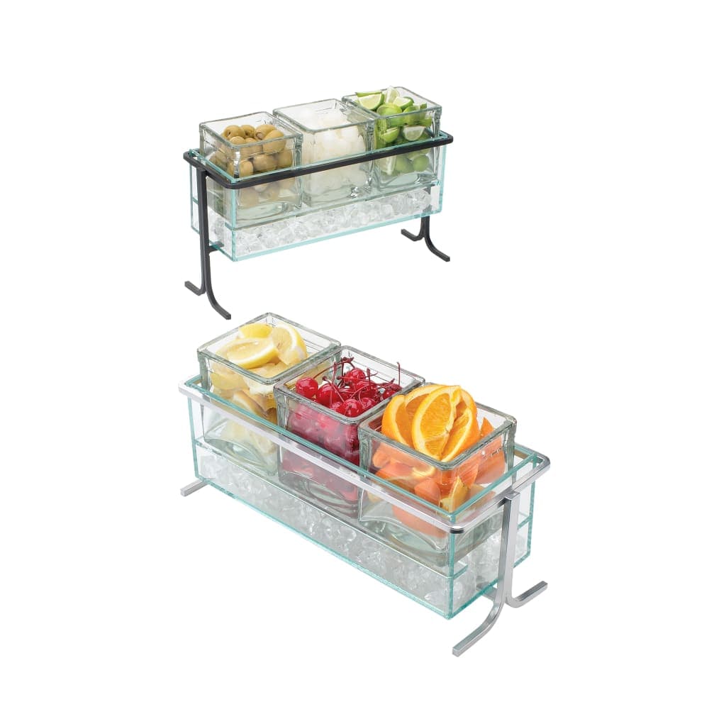 Cal-Mil 1806-7-13 Rectangular 3 Compartment Condiment Jar Display - Clear/Black