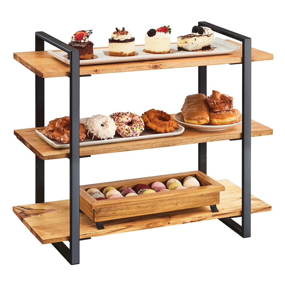 Cal-Mil 1940-99 3 Level Display Riser Shelf - 18"L x 12"W x 24"H, Metal Frame/Wood Shelves
