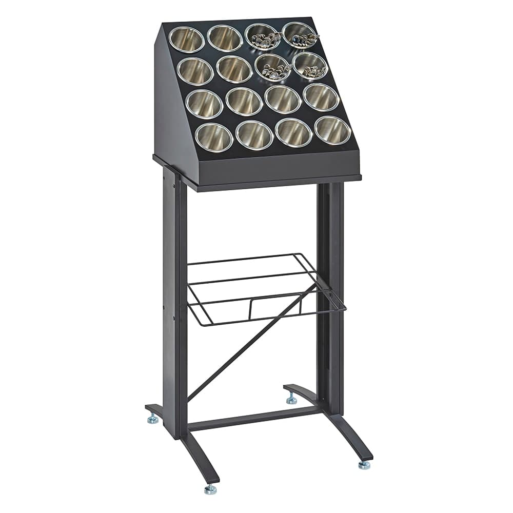 Cal-Mil 2003-13 16 Compartment Flatware Cylinder Holder Frame - 36"H, Wood, Black