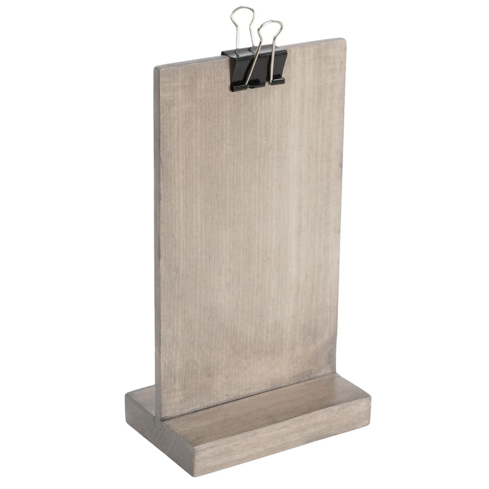 Cal-Mil 2036-46-110 Tabletop Clipboard Menu Card Holder - 4 1/2" x 2 1/2" x 8 1/2", Pine Wood, Gray Wash