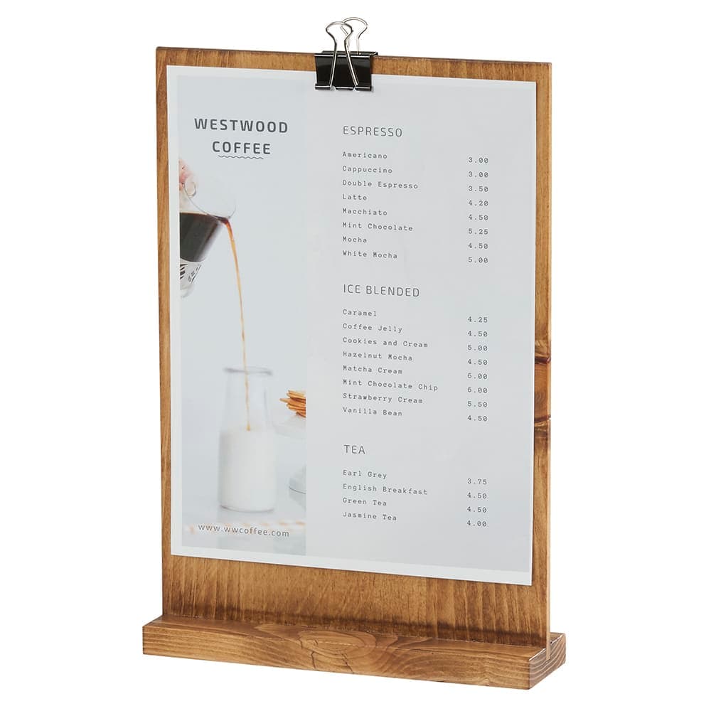 Cal-Mil 2036-811-99 Tabletop Clipboard Menu Card Holder - 9 1/4"W x 13 1/2"H, Pine Wood