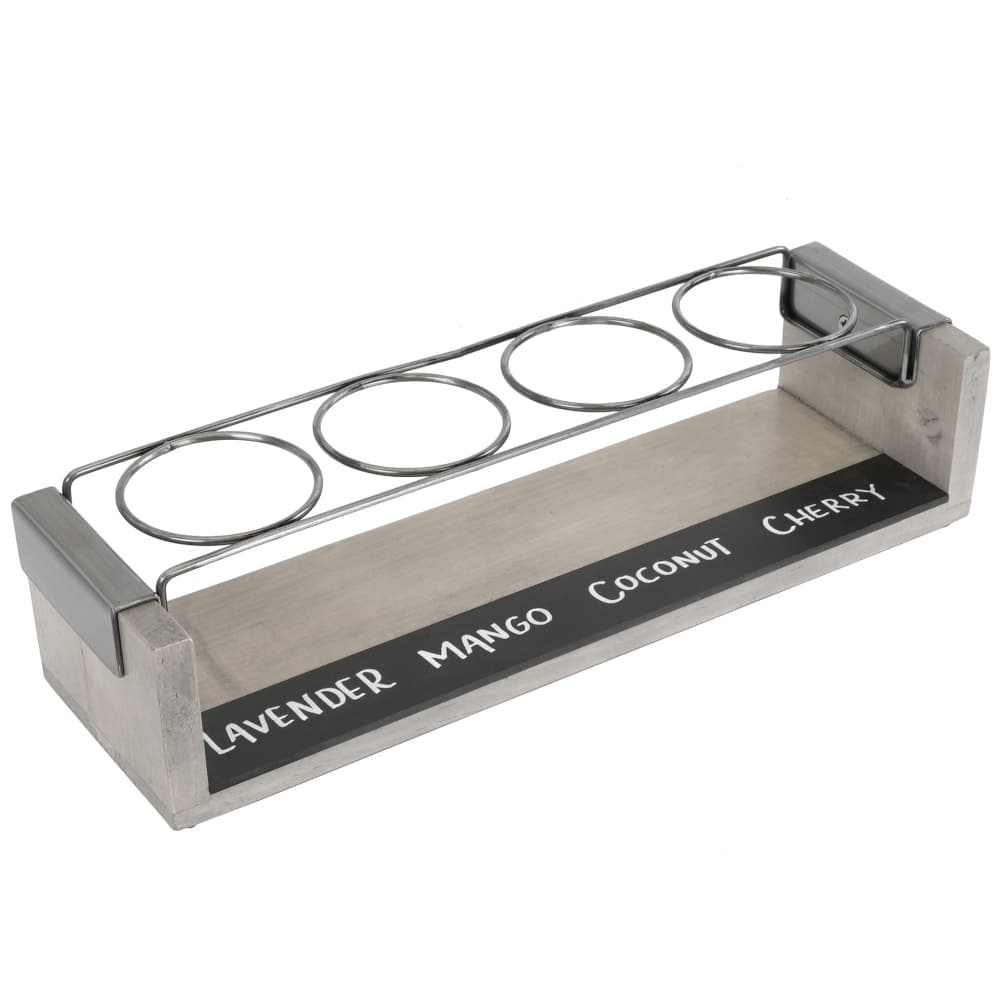 Cal-Mil 22011-110 4 Section Industrial Taster Caddy w/ Chalkboard - 13 1/2" x 4" x 3", Pine Wood/Wire Rings
