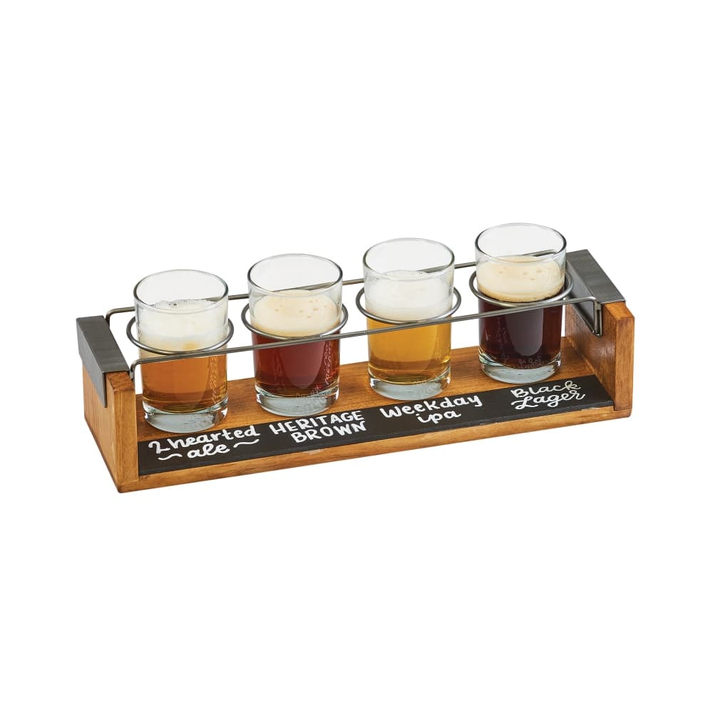 Cal-Mil 22011-99 4 Section Beer Taster Flight w/ Chalkboard - Wire Rings, Wood