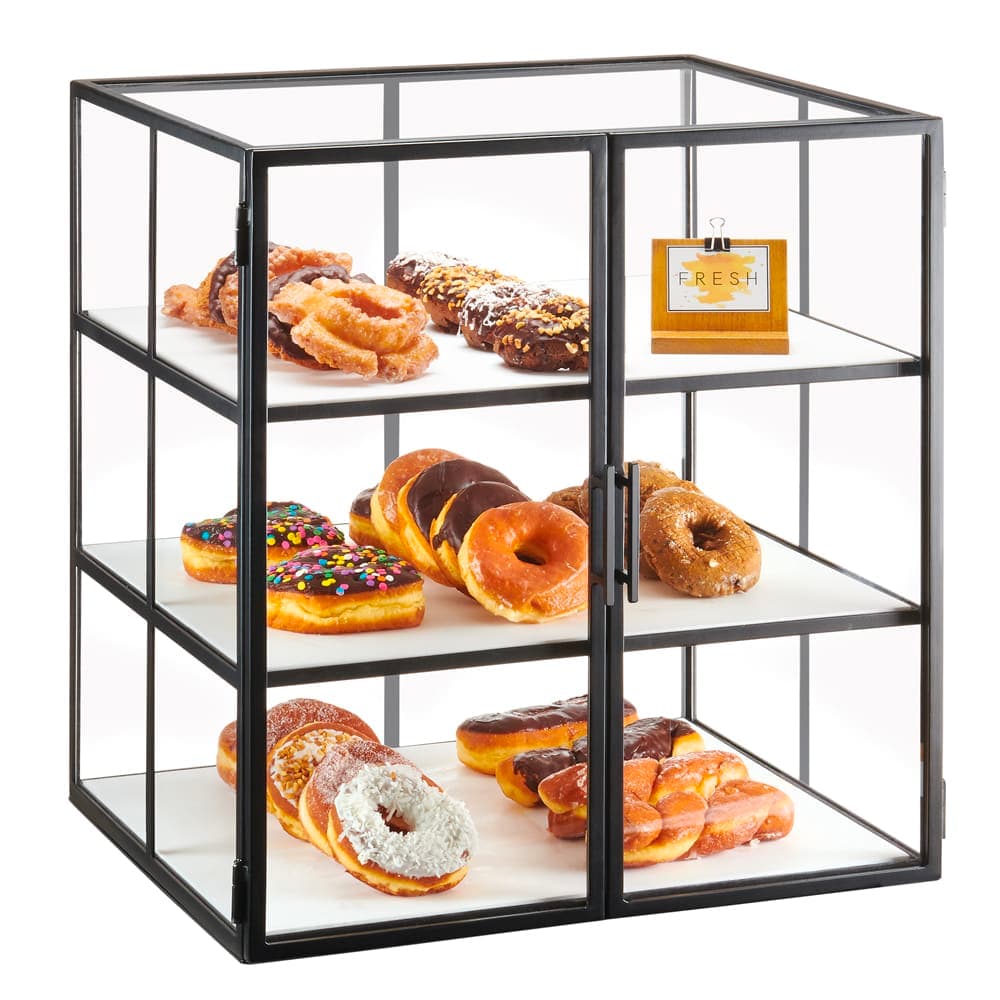 Cal-Mil 22021-13 3 Tier Pastry Display Case w/ Swing Doors - 21"W x 18 1/4"D x 23"H, Acrylic/Steel, Black