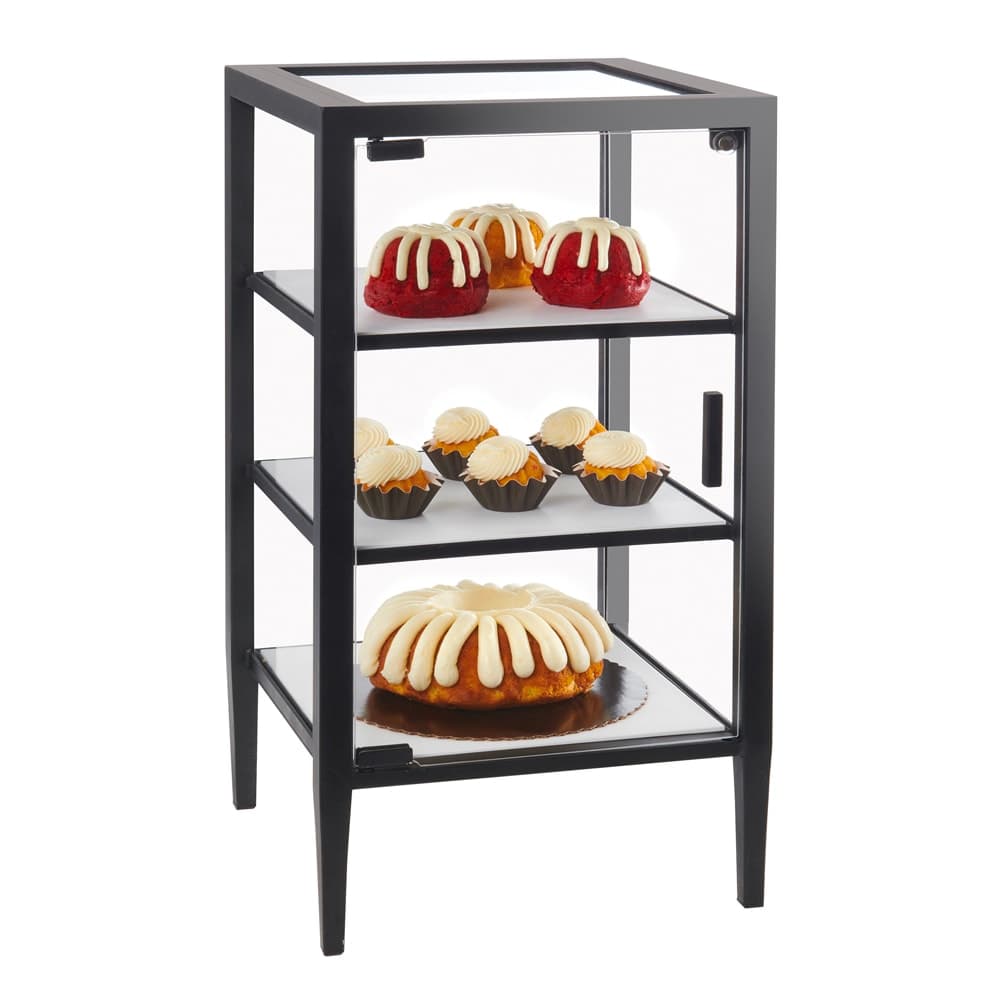 Cal-Mil 22023-14-13 3 Tier Pastry Display Case w/ Swing Door - 14"W x 14"D x 26"H, Acrylic/Steel, Black