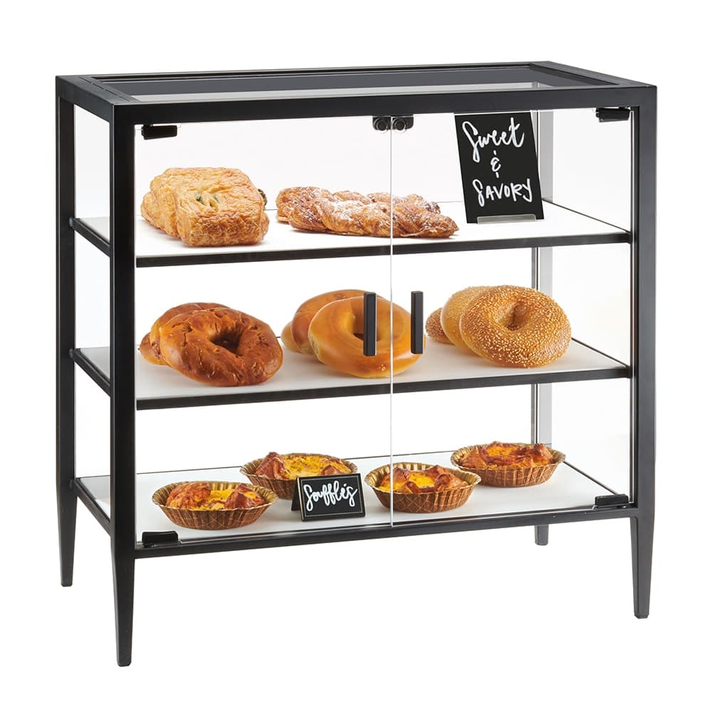 Cal-Mil 22023-26-13 3 Tier Pastry Display Case w/ Swing Doors - 26 1/4"W x 14"D x 26 1/4"H, Acrylic/Steel, Black