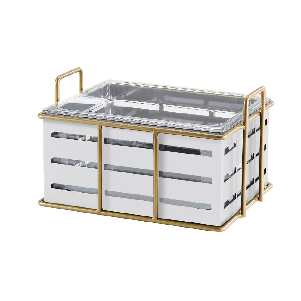 Cal-Mil 22085-10-15 Ice Housing w/ Clear Plastic Ice Pan - 13 3/4" x 11" x 6 3/4"H, Wire Frame, White/Gold