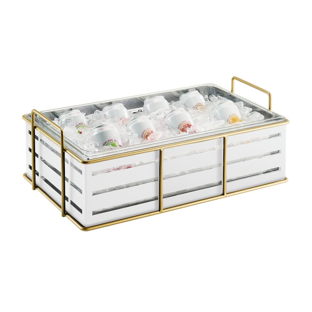 Cal-Mil 22085-12-15 Ice Housing w/ Clear Plastic Ice Pan - 22" x 13 1/2" x 6 3/4"H, Wire Frame, White/Gold
