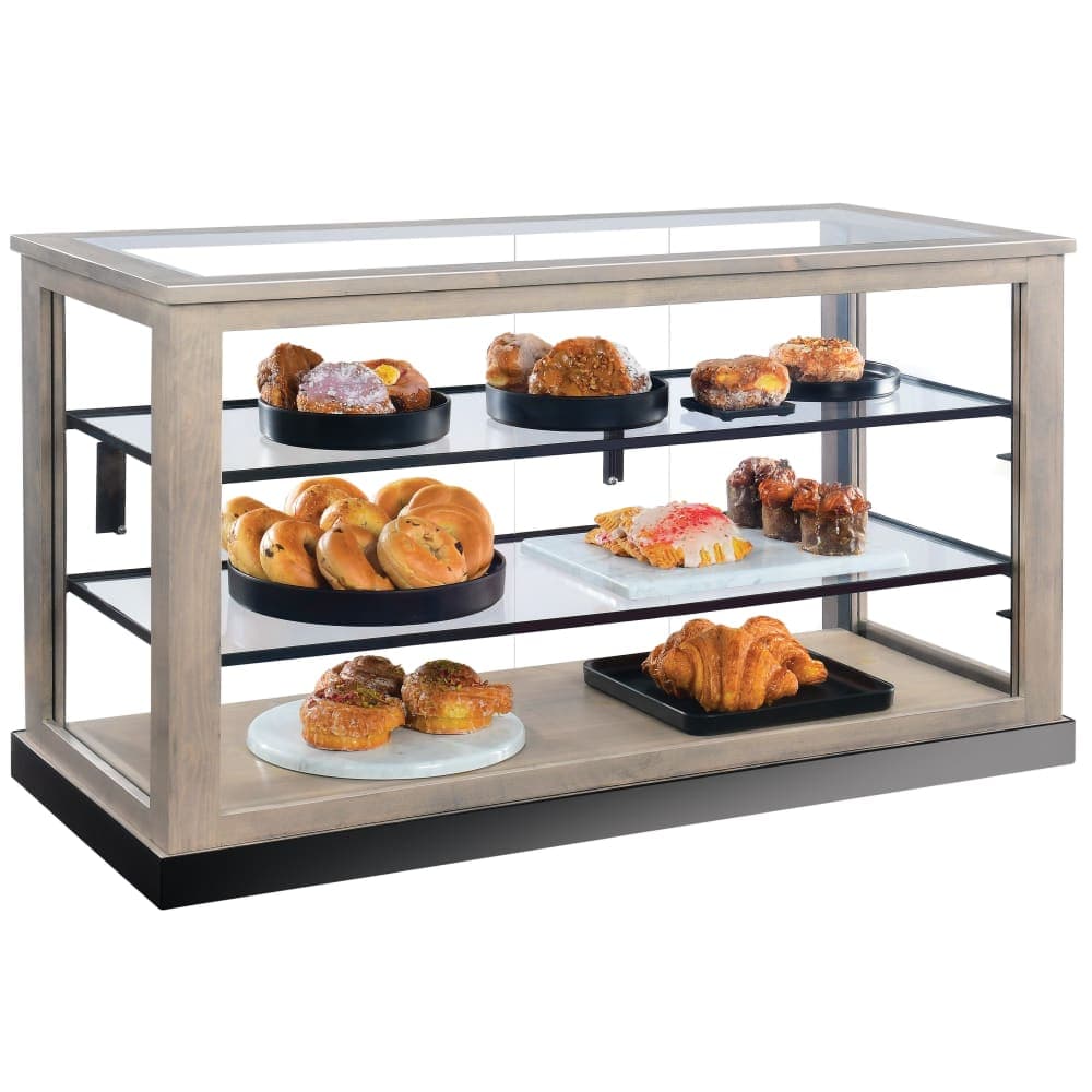 Cal-Mil 22322-110 3 Tier Dual Service Pastry Display Case - 44"W x 19 1/2"D x 12 1/2"H, Pine Wood, Gray Wash