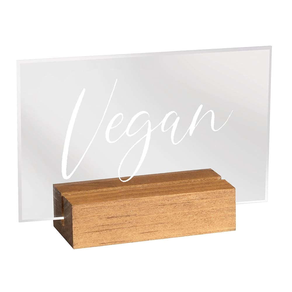 Cal-Mil 22336-5-99 Vegan Tabletop Sign - 3 1/2"L x 1"W x 2 1/2"H, Acrylic/Rustic Pine