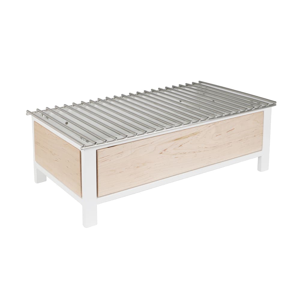 Cal-Mil 22413-71 Rectangular Chafer Alternative - 19 3/4"W x 10"D x 6 3/4"H, Maple Wood/White Metal