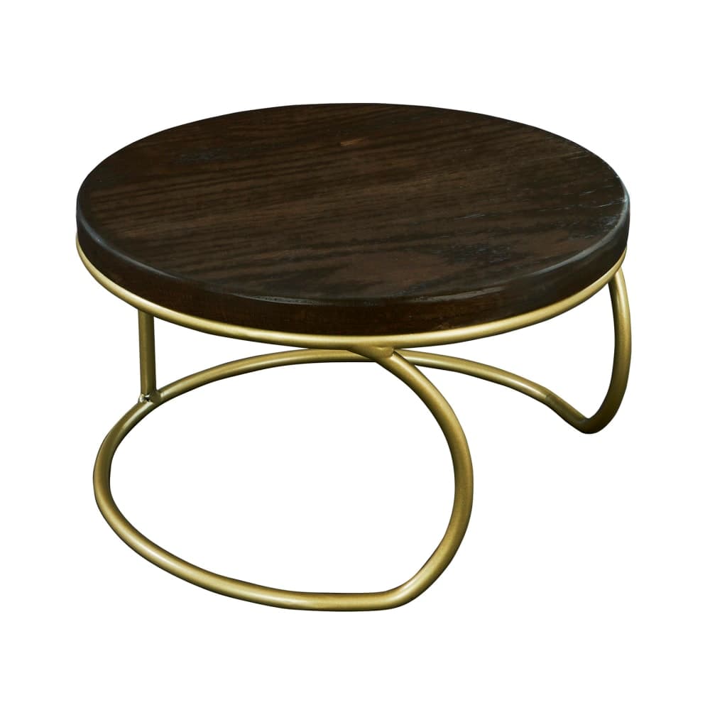 Cal-Mil 22425-6-112 12" Round Display Riser - 6"H, Dark Stained Oak Wood/Matte Gold Wire Base