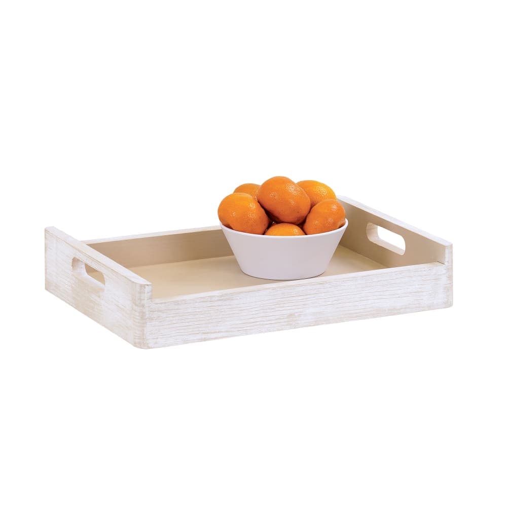 Cal-Mil 22454-1014-113 Rectangular Accent Tray - 17 1/4" x 12 1/2" x 3 1/4"H, Pine Wood, White-Washed