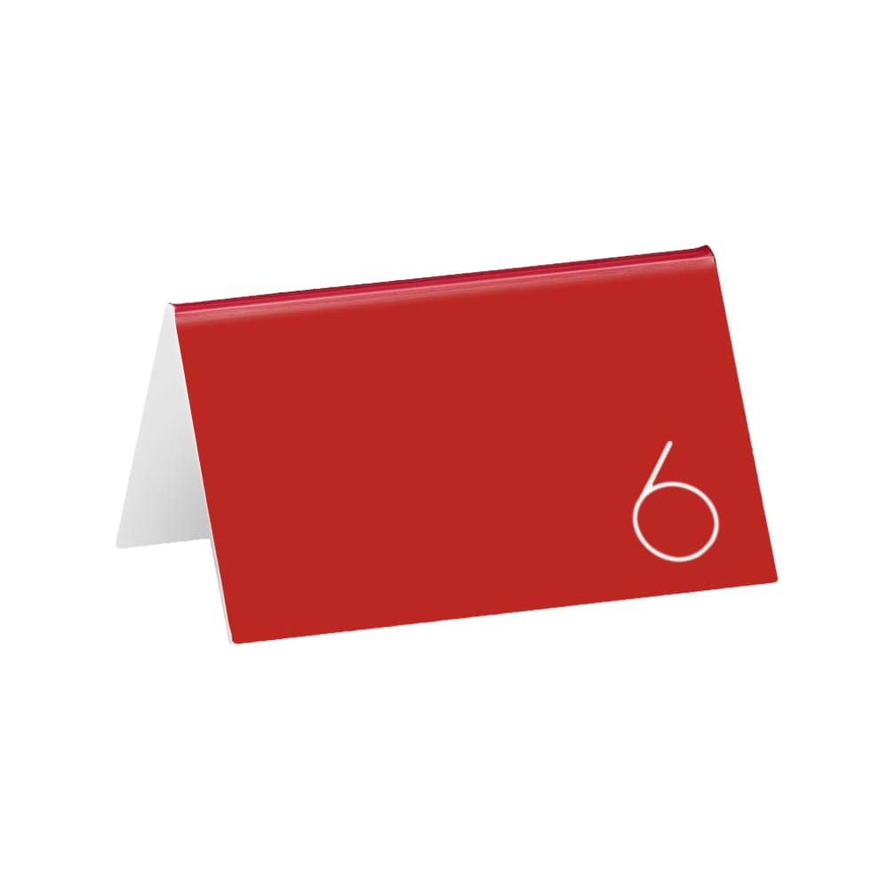 Cal-Mil 22625A-1 Tabletop Number Tents - #1-25, 5" x 3 1/2", Red/White
