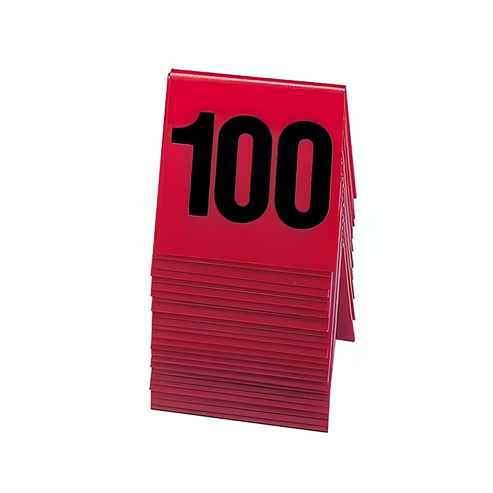Cal-Mil 226-3 Tabletop Number Tents - #76 100, 3" x 3", Red/Black
