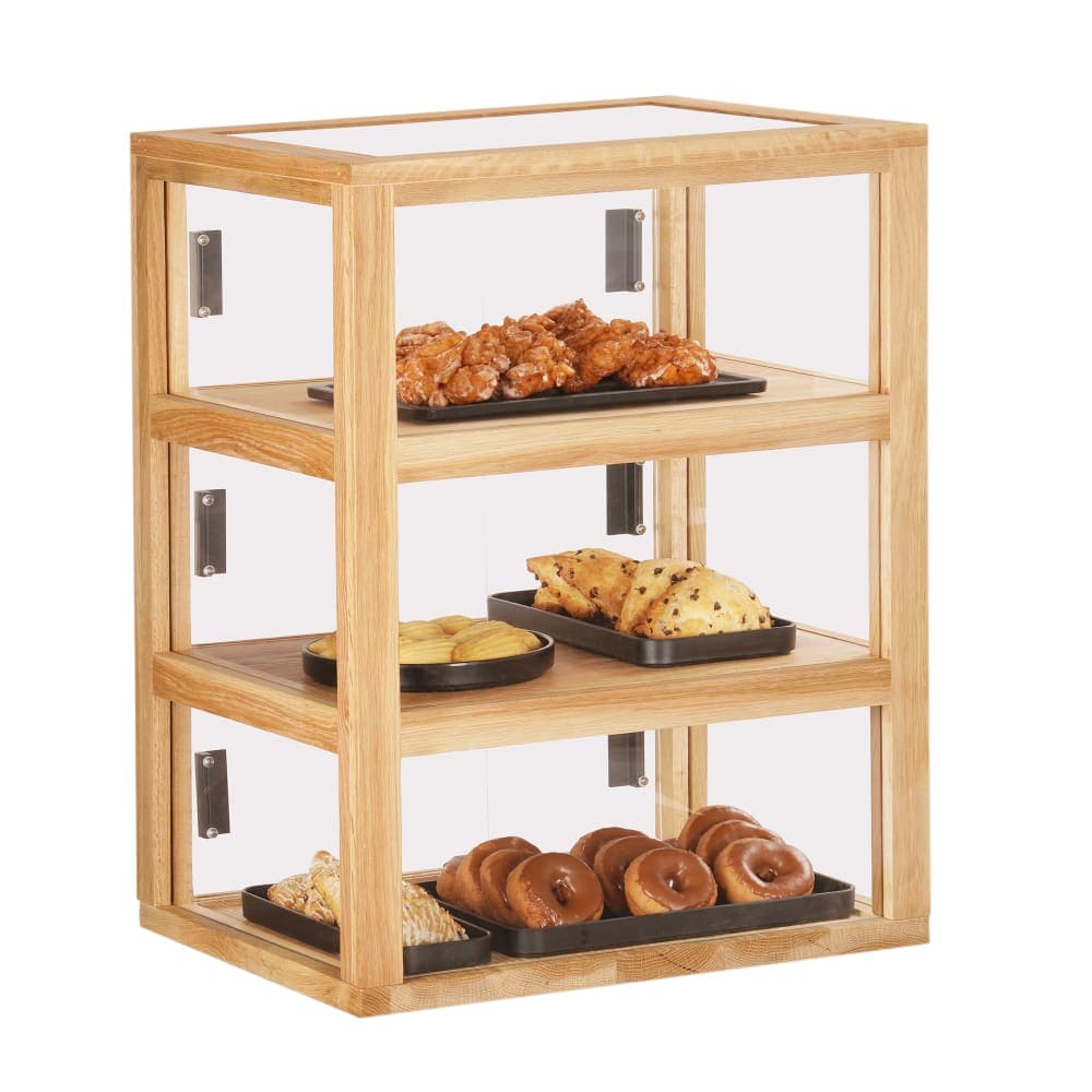 Cal-Mil 22912-115 3 Tier Pastry Display Case - 21" x 17" x 28"H, Oak Wood