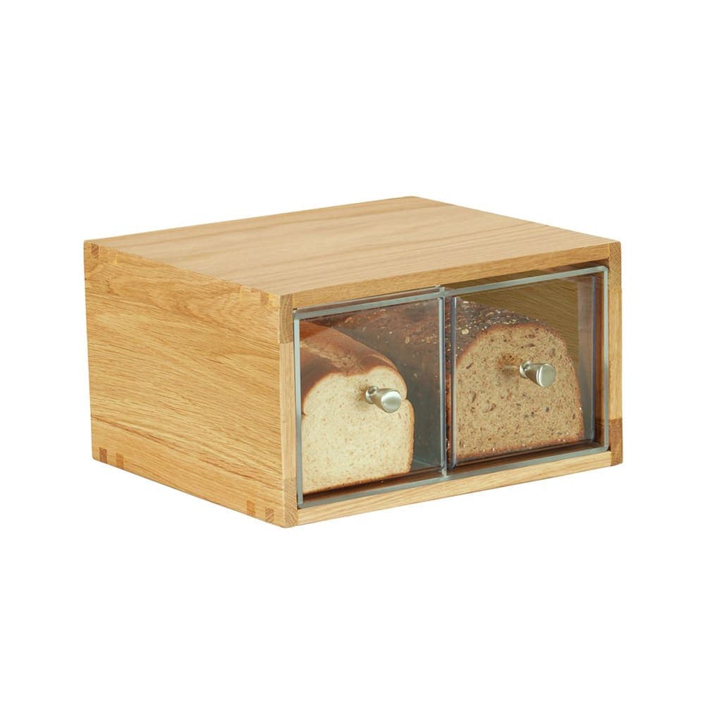 Cal-Mil 23150-2-21 2 Drawer Bread Case - 13 5/8"W x 13"D x 7 1/8"H, Plastic Case, Oak Frame
