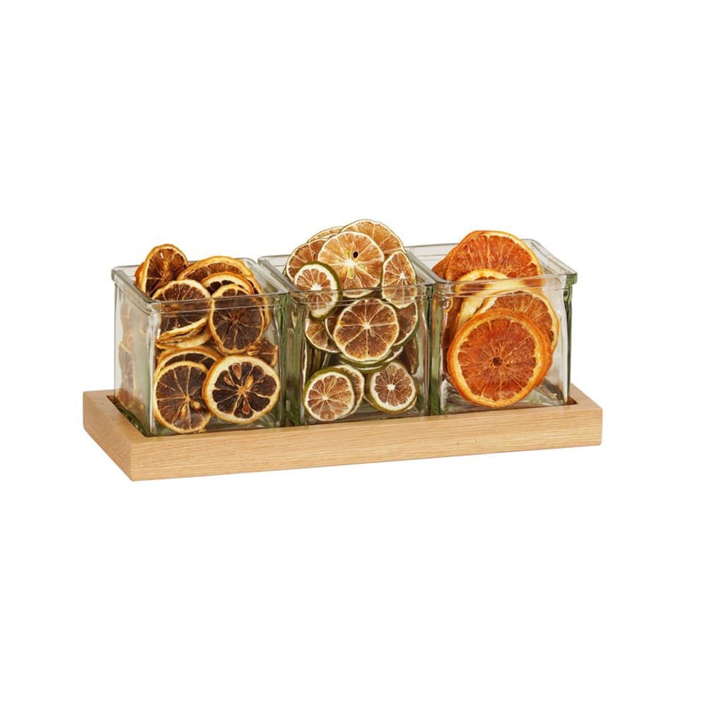 Cal-Mil 23183-21 Rectangular 3 Compartment Condiment Jar Display - Clear/Oak