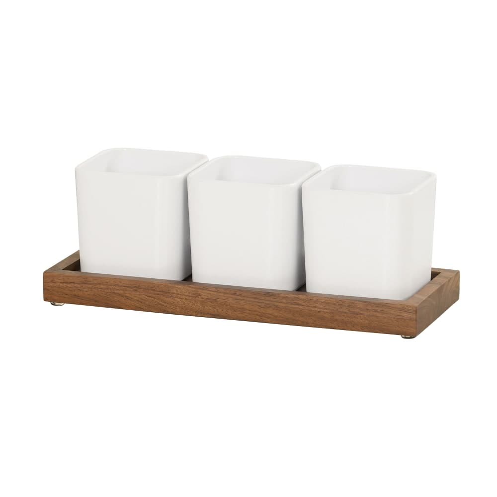 Cal-Mil 23206-78 Rectangular 3 Compartment Condiment Jar Display - White/Walnut