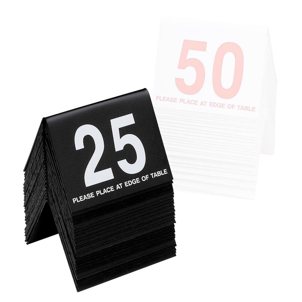 Cal-Mil 234-1-13 Tabletop Number Tents - #26 50, 3" x 3 1/2", Black/White