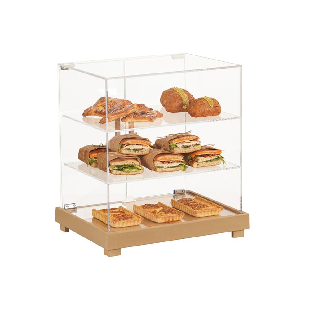 Cal-Mil 23439-122 3 Tier Pastry Display Case w/ Swing Doors - 19 3/4"W x 15 1/2"D x 24"H, Acrylic/Upcycled Rice Hulls