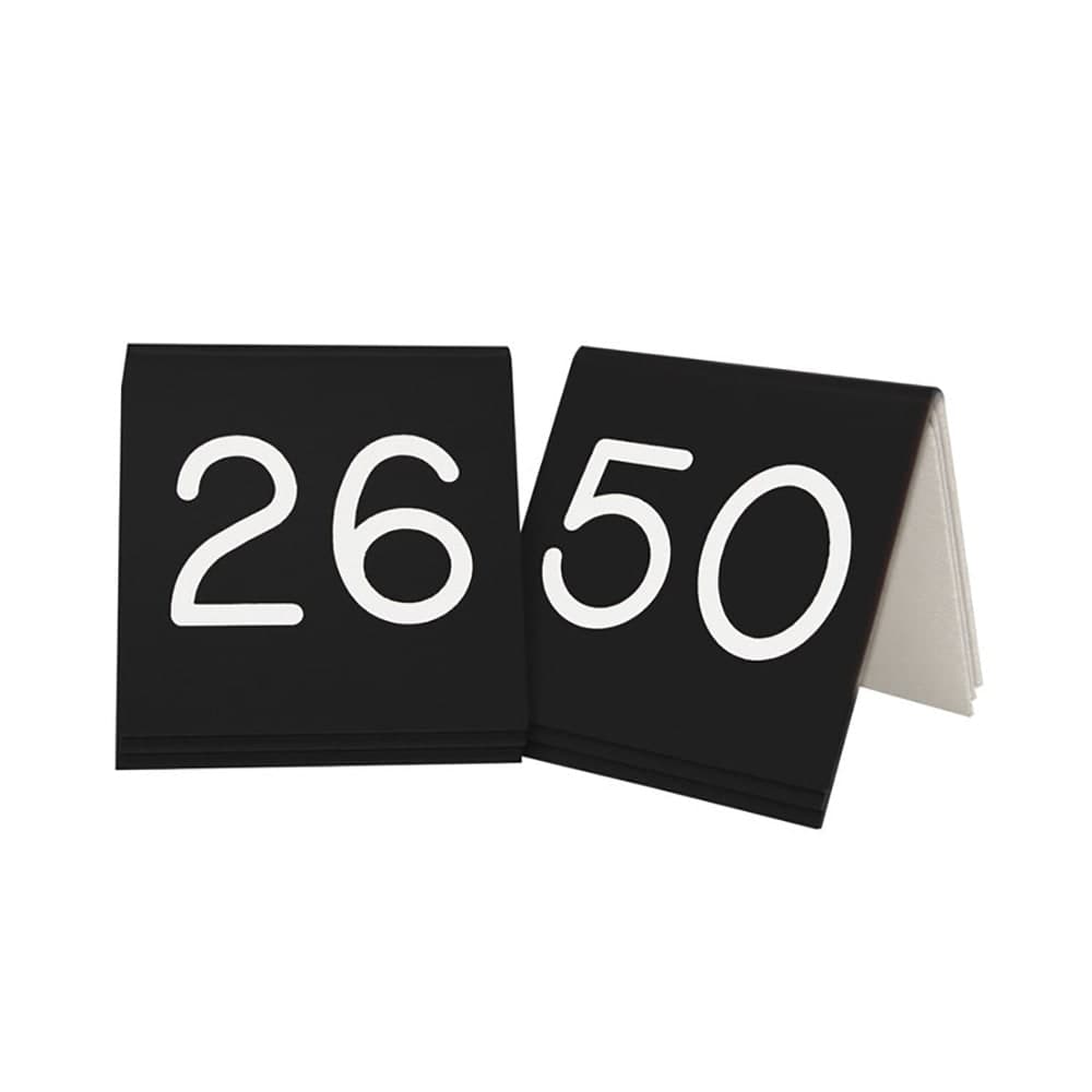 Cal-Mil 269B-2 3" Square Tabletop Number Tent - #26 to #50, Plastic, Black/White