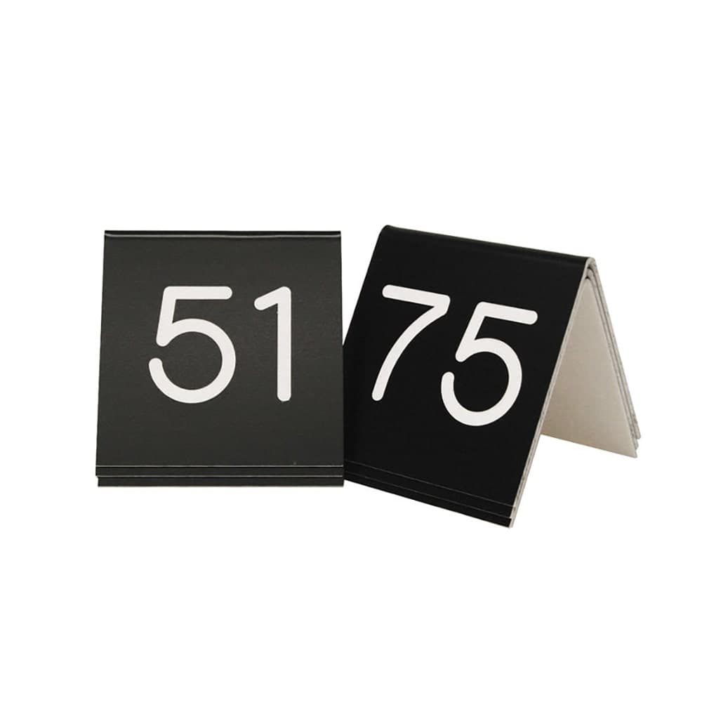 Cal-Mil 269C-2 3" Square Tabletop Number Tent - #51 to #75, Plastic, Black/White