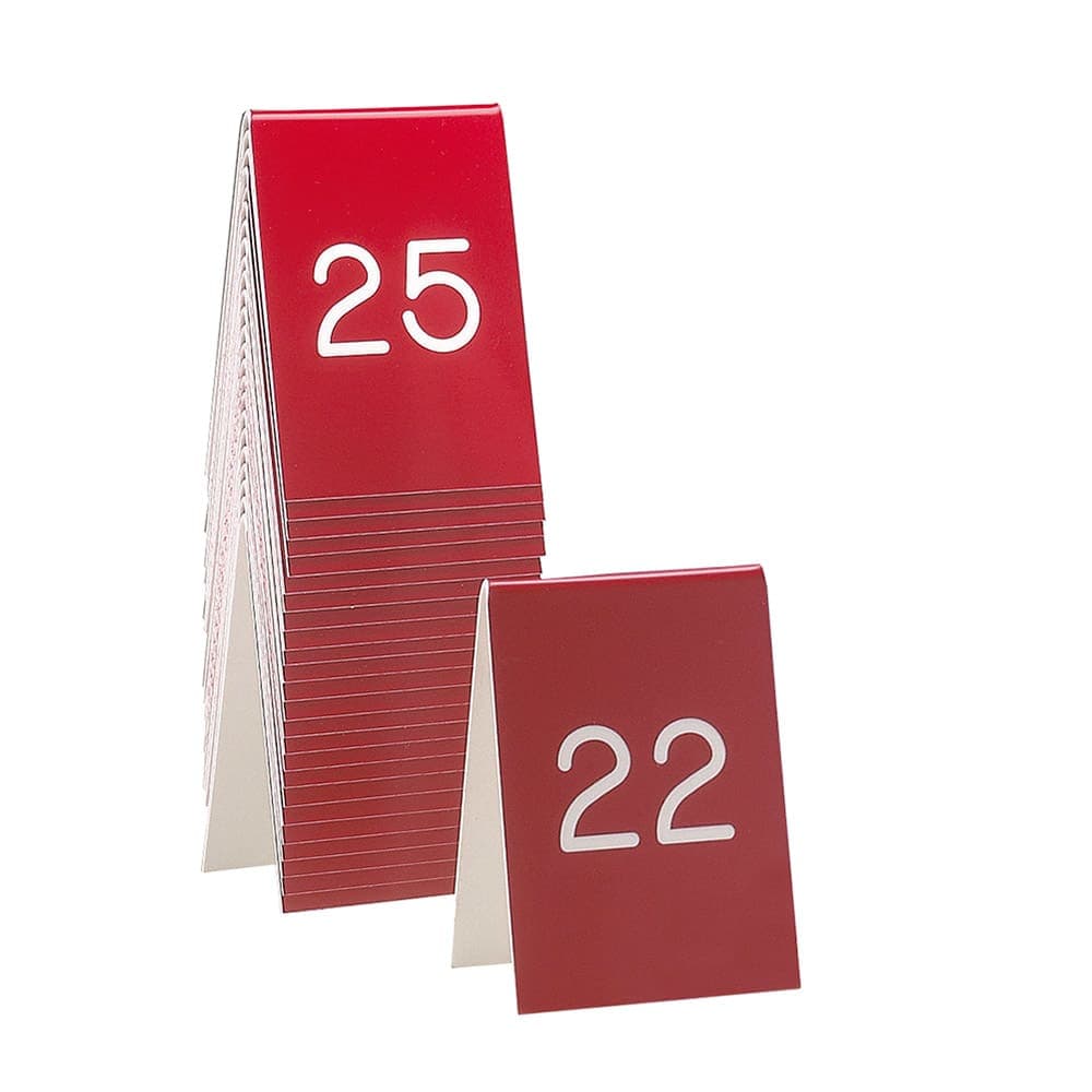 Cal-Mil 271A-1 Tabletop Number Tents - #1 25, 3 1/2" x 5", Red/White