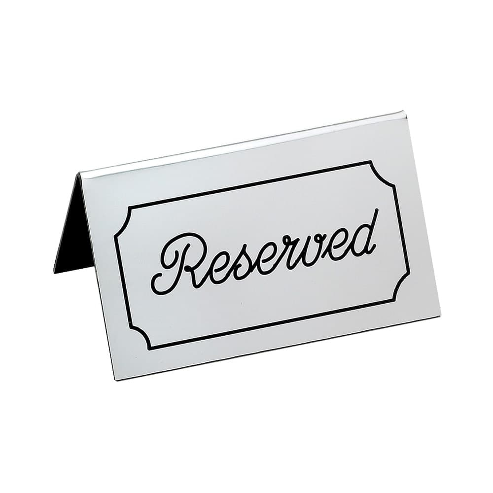 Cal-Mil 273-10 "Reserved" Table Tent Sign - 5" x 3", Plastic, Silver/Black