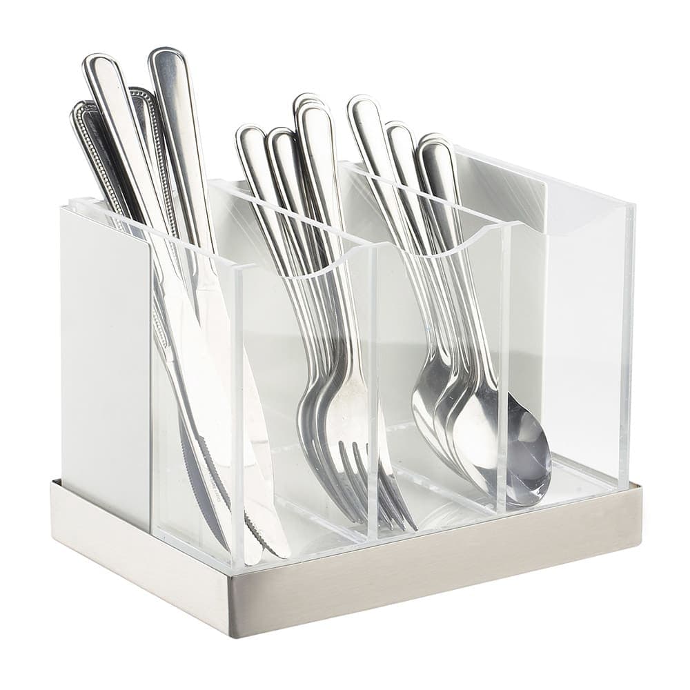 Cal-Mil 3015-55 3 Bin Luxe Flatware Holder - White, Stainless Steel