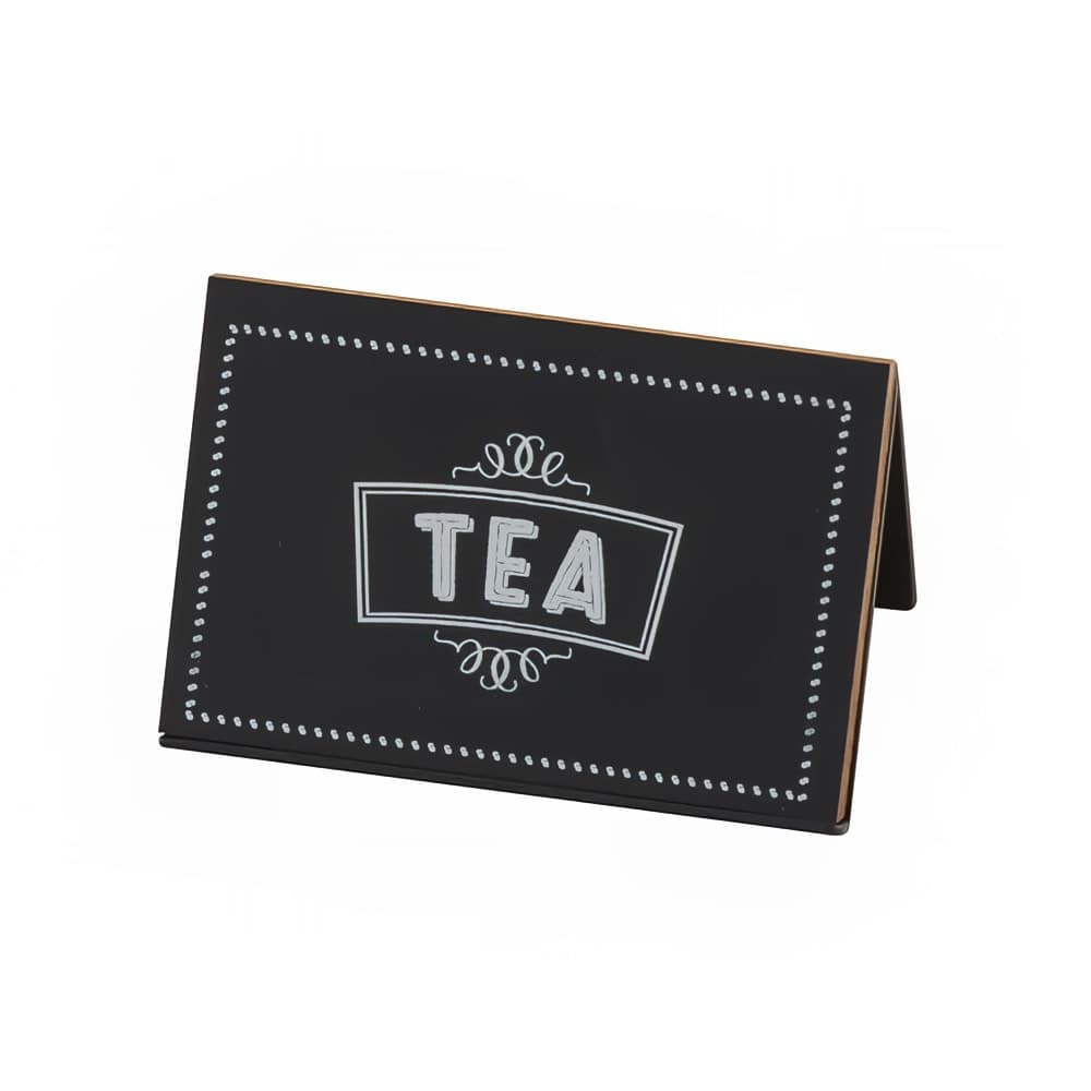 Cal-Mil 3047-4 "Tea" Chalkboard Table Tent Sign - 3"W x 2"D x 2"H, Black/White