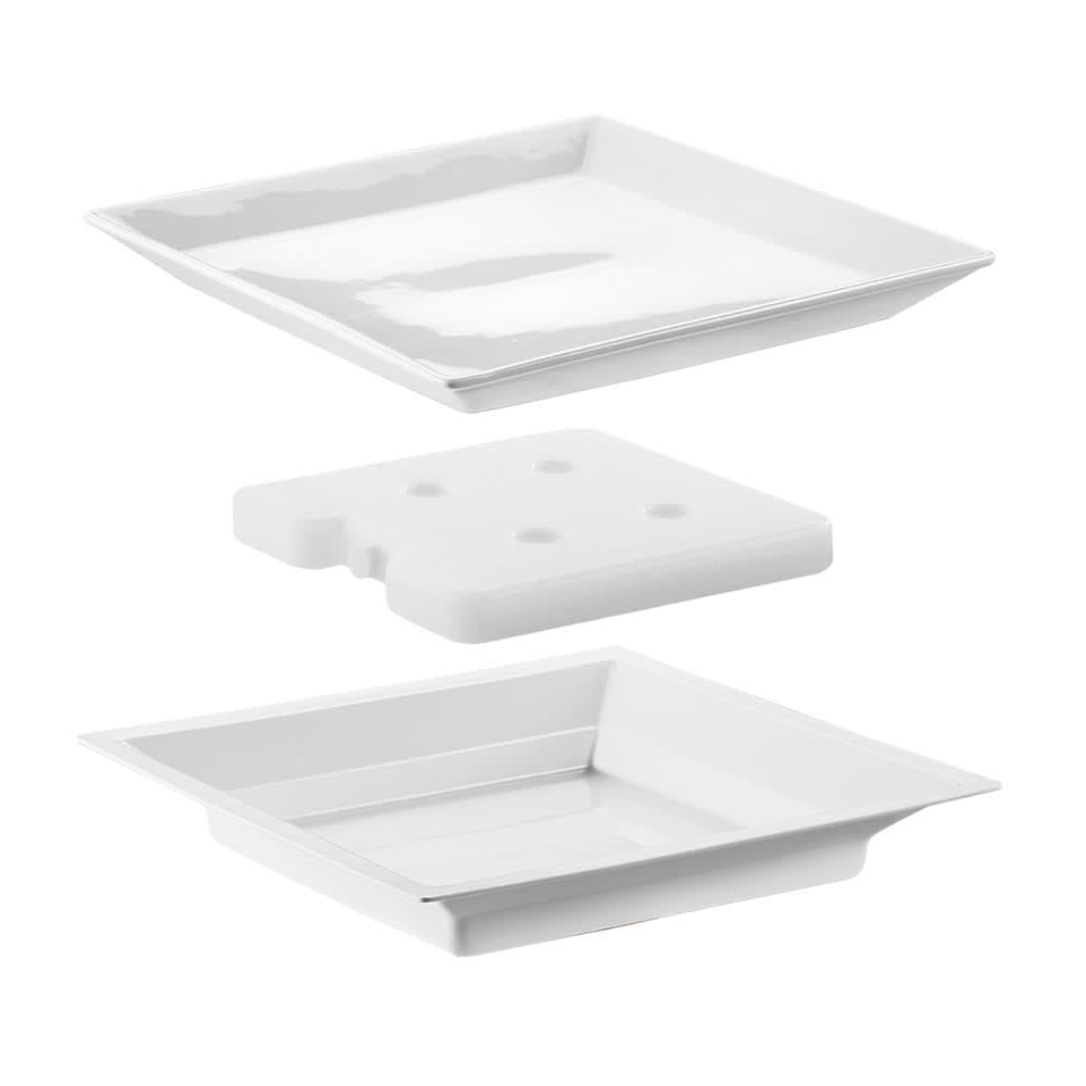 Cal-Mil 3063 11" Cold Concept Plate Set w/ Cold Pack - Porcelain, White