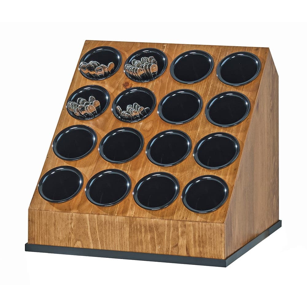 Cal-Mil 3423-16-99 16 Compartment Flatware Cylinder Holder Frame - 18 1/2"H, Wood, Black