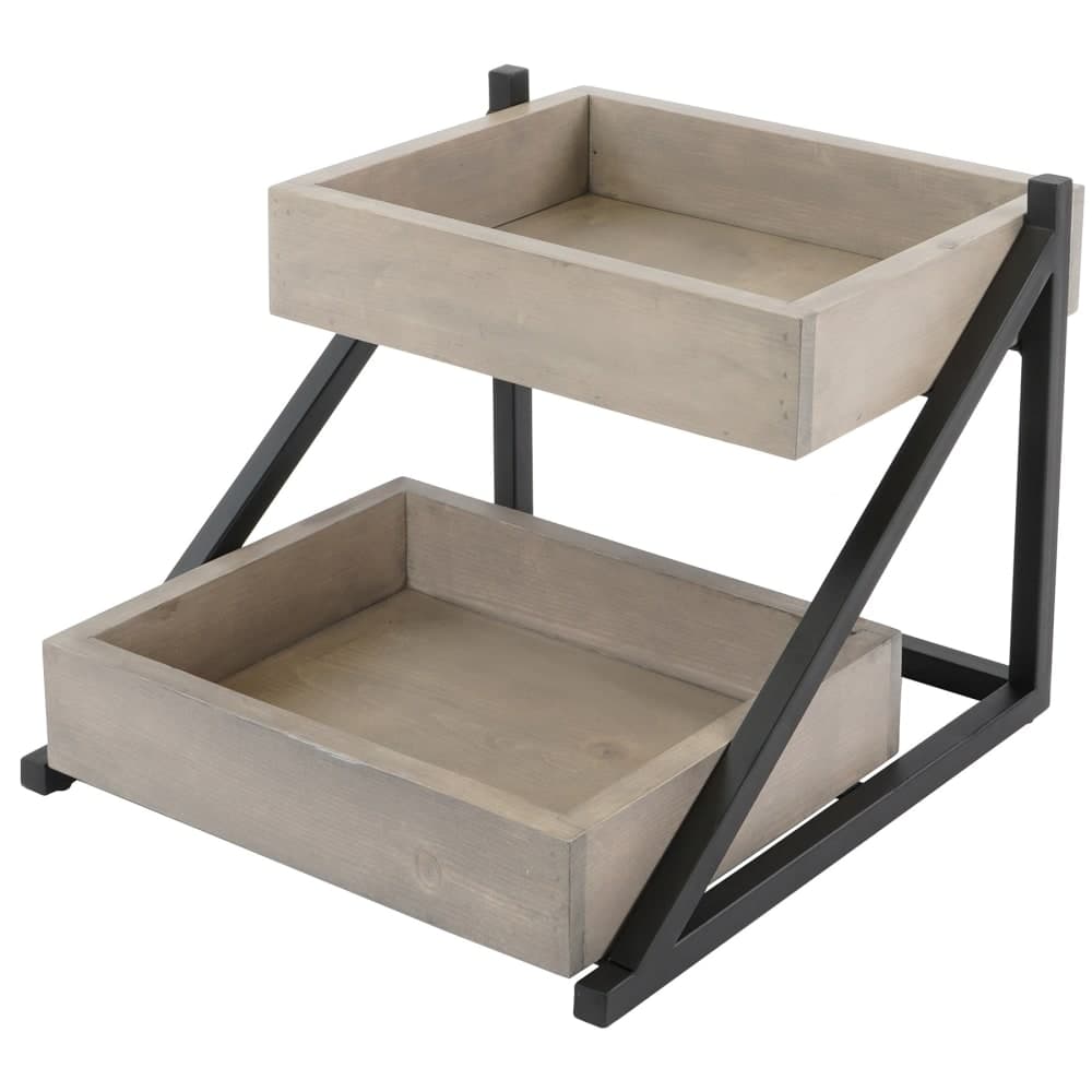 Cal-Mil 3448-110 2 Level Tiered Merchandiser - 16 1/2" x 15 1/2" x 12", Gray Washed Pine Wood/Metal