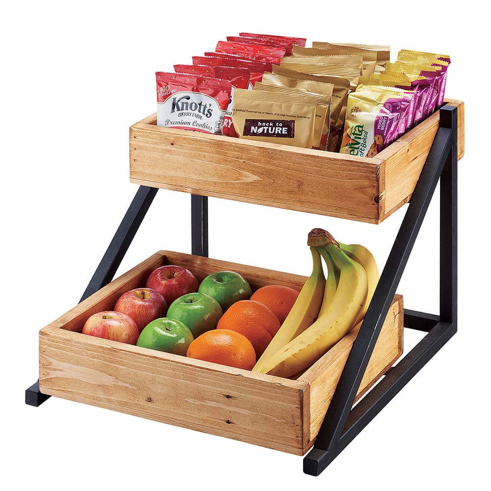 Cal-Mil 3448-99 2 Tier Display Stand w/ Wood Trays - 16 1/2"W x 15 1/2"D x 12"H, Metal, Black