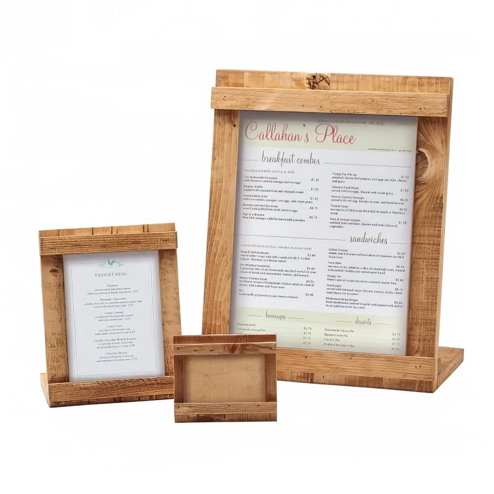 Cal-Mil 3483-23-99 Tabletop Menu Card Holder - 3 1/2" x 2", Reclaimed Wood