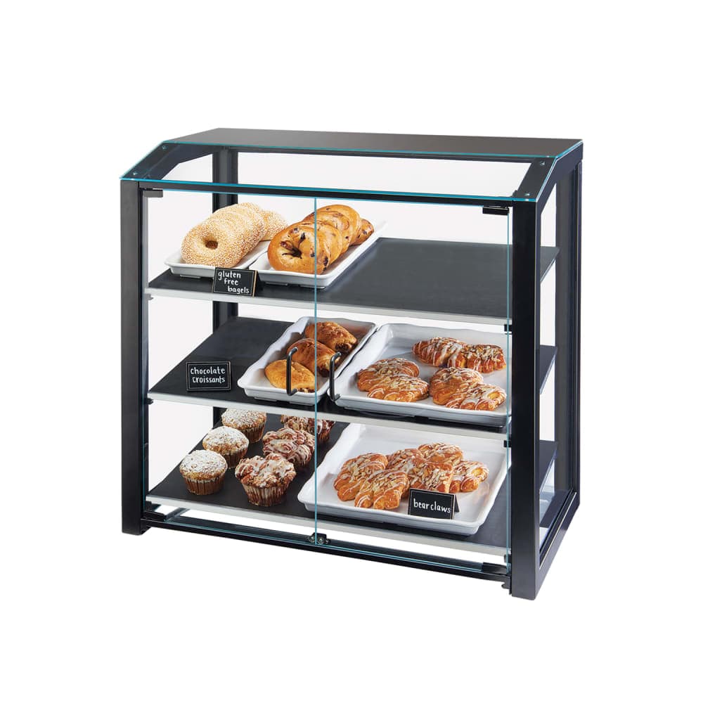 Cal-Mil 3493-13S 3 Tier Pastry Display Case w/ Hinged Doors - Black Metal Frame, Acrylic