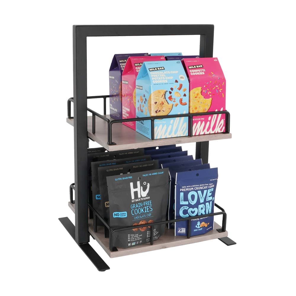 Cal-Mil 3494-2-110 2 Level Tiered Merchandiser - 12" x 12" x 21", Gray Washed Pine Wood/Metal Frame