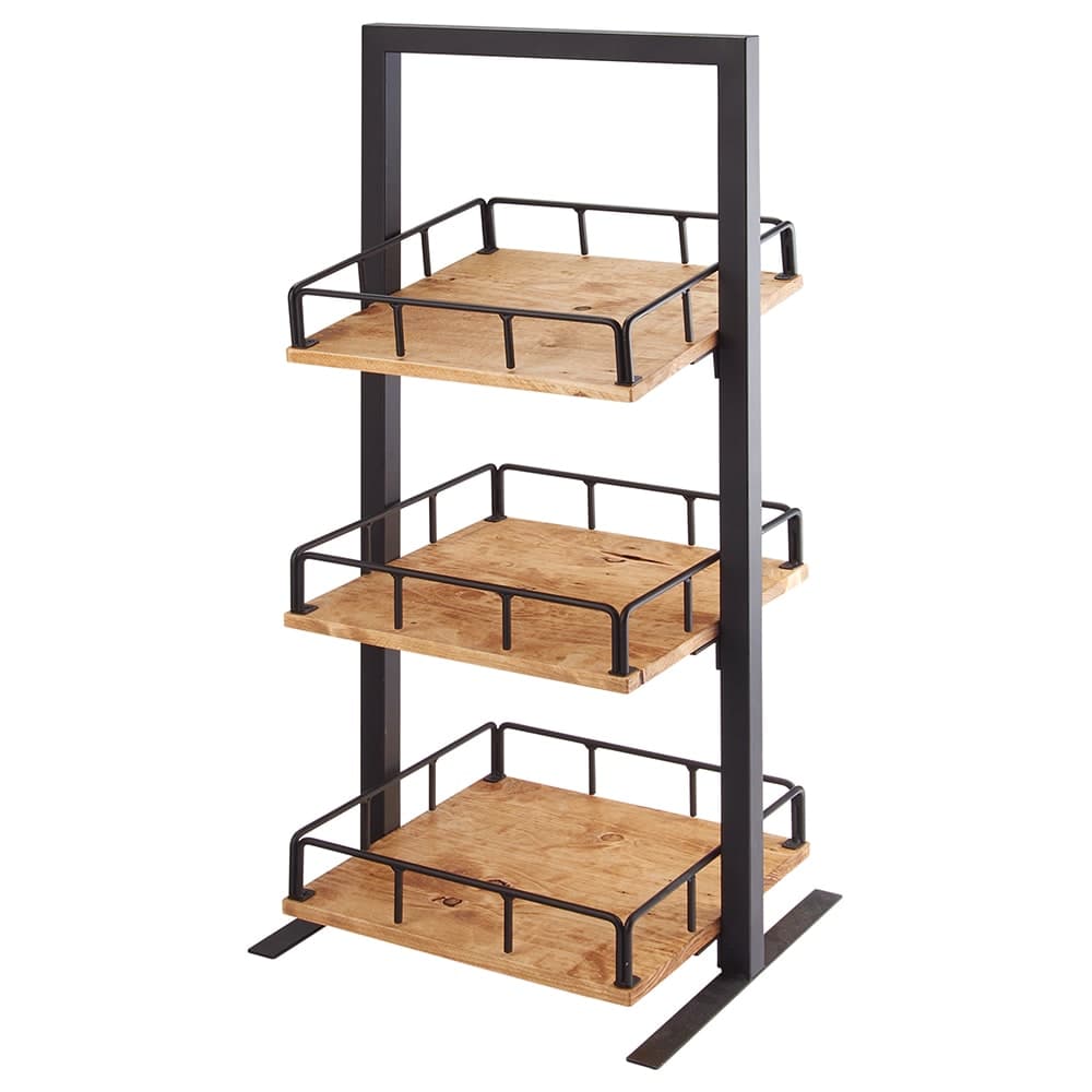 Cal-Mil 3494-3-99 3 Tier Display Stand w/ Adjustable Wood Shelves - 12"W x 12"D x 31"H, Metal, Black